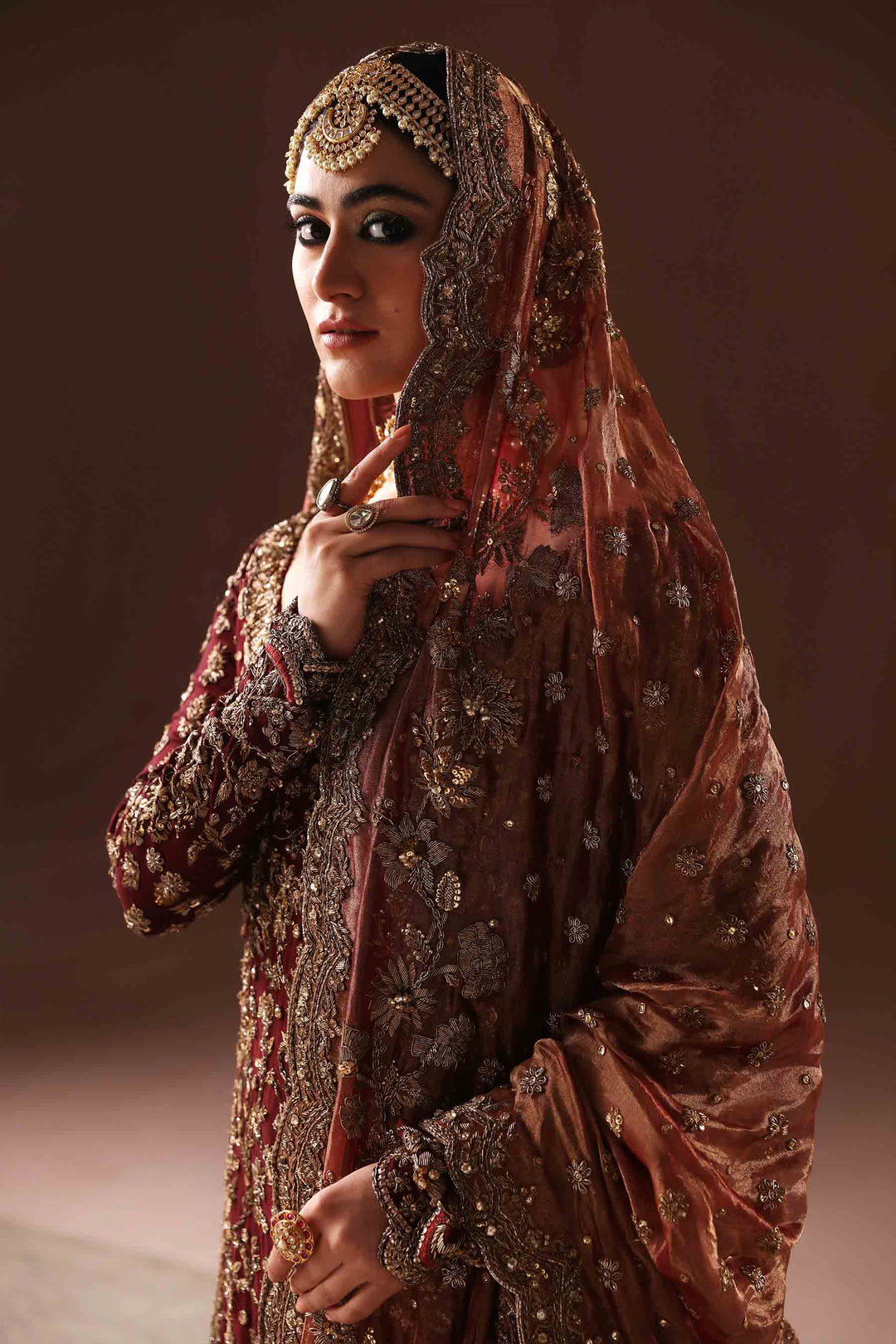 Maroon Gold Farshi Gharara - Pakistani Bridal Dress