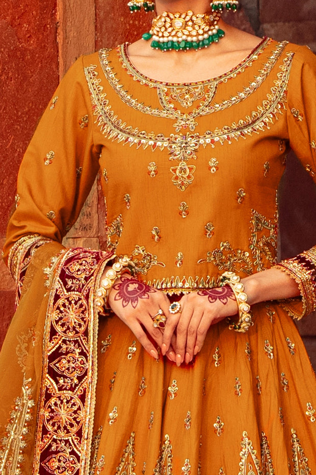 Pakistani Bridal Dress Mustard Choli With Lehenga For Wear