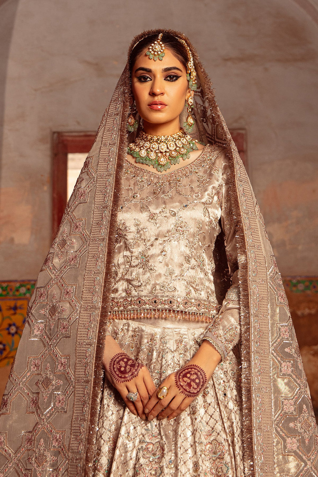 Pakistani Bridal Dress Peach Lehenga with Choli