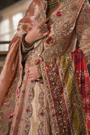 Pakistani Bridal Dress Peach Peshwas and Lehenga Style For Wear