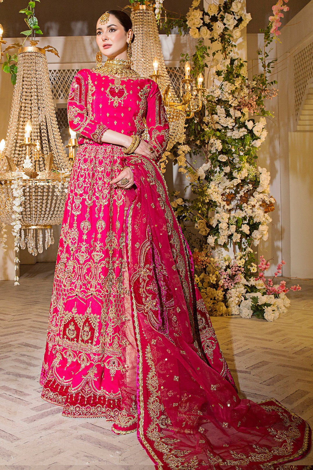 Pakistani Bridal Dress Pink Lehenga With Choli Dupatta