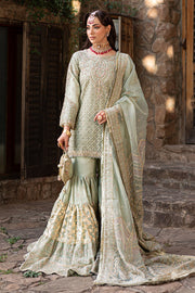 Pakistani Bridal Dress Pistachio Green Short Shirt with Gypsy Gharara