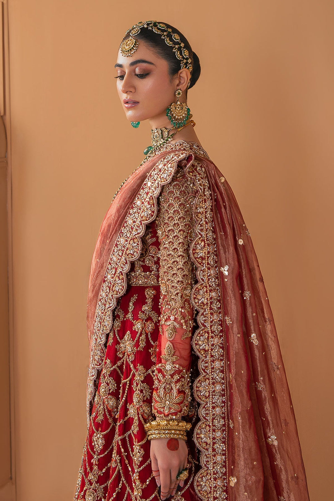 Stunning Embellished Pakistani Bridal Lehenga in Red