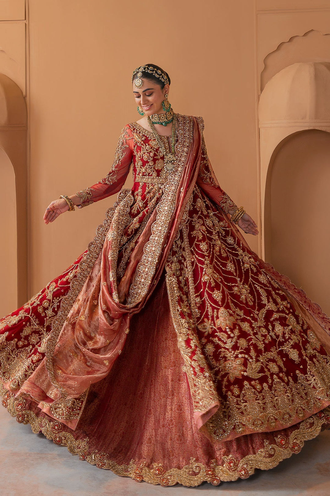 Stunning Embellished Pakistani Bridal Lehenga in Red