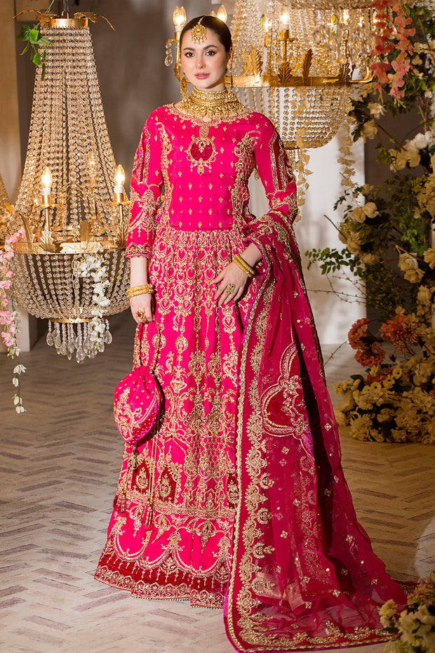 Pakistani Bridal Dress Shocking Pink Lehenga With Choli Dupatta