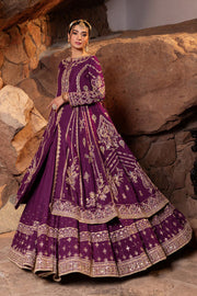 Pakistani Bridal Dress Violet Color Front open frock with lehenga