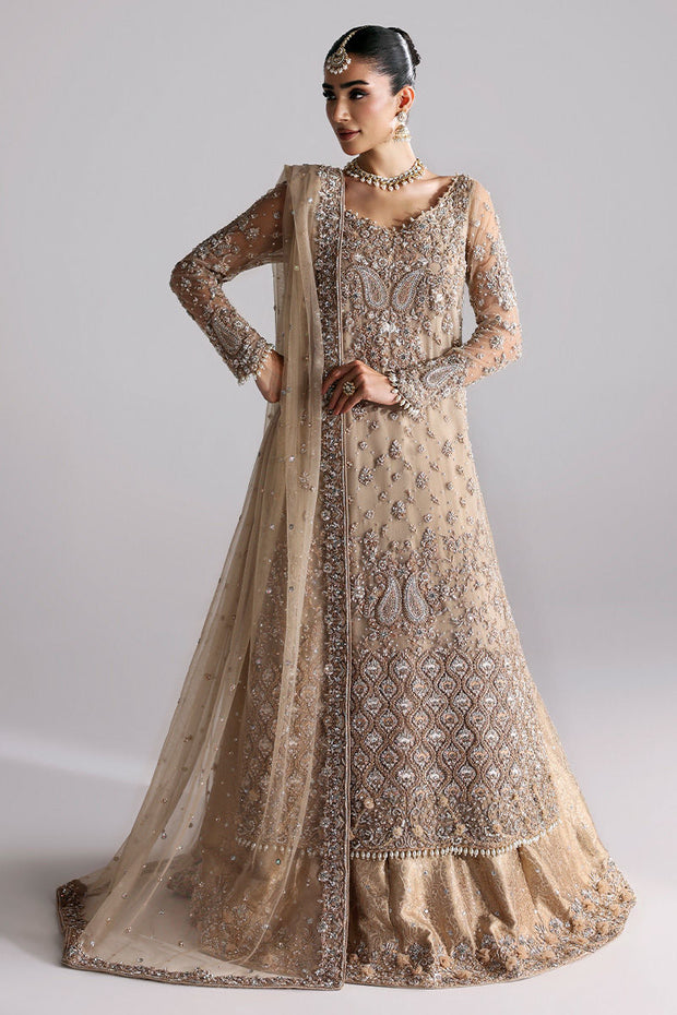 Pakistani Bridal Wear in Beige Lehenga Kameez Style