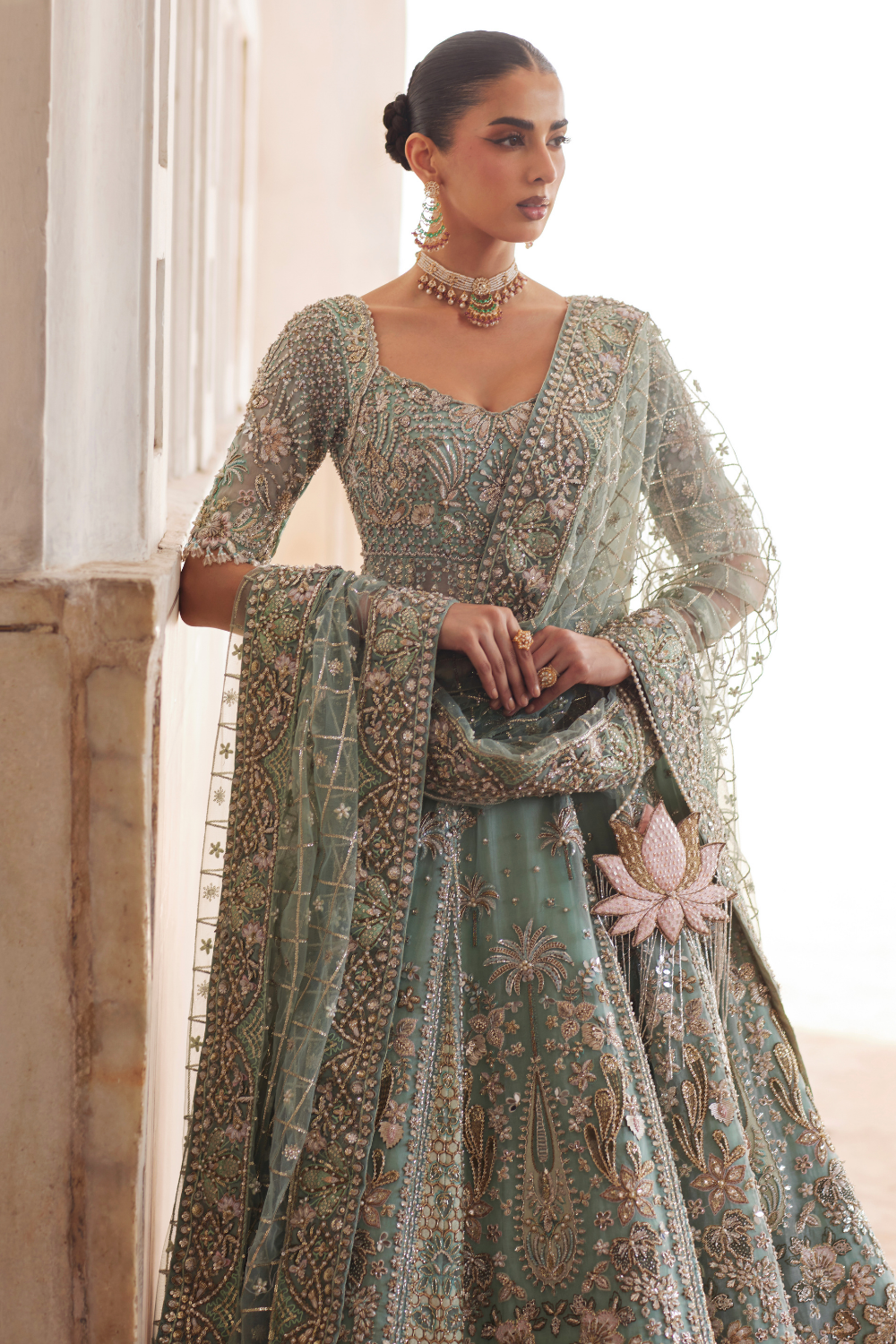 Pakistani Bridal Dress in Blue Gown and Lehenga Style Online