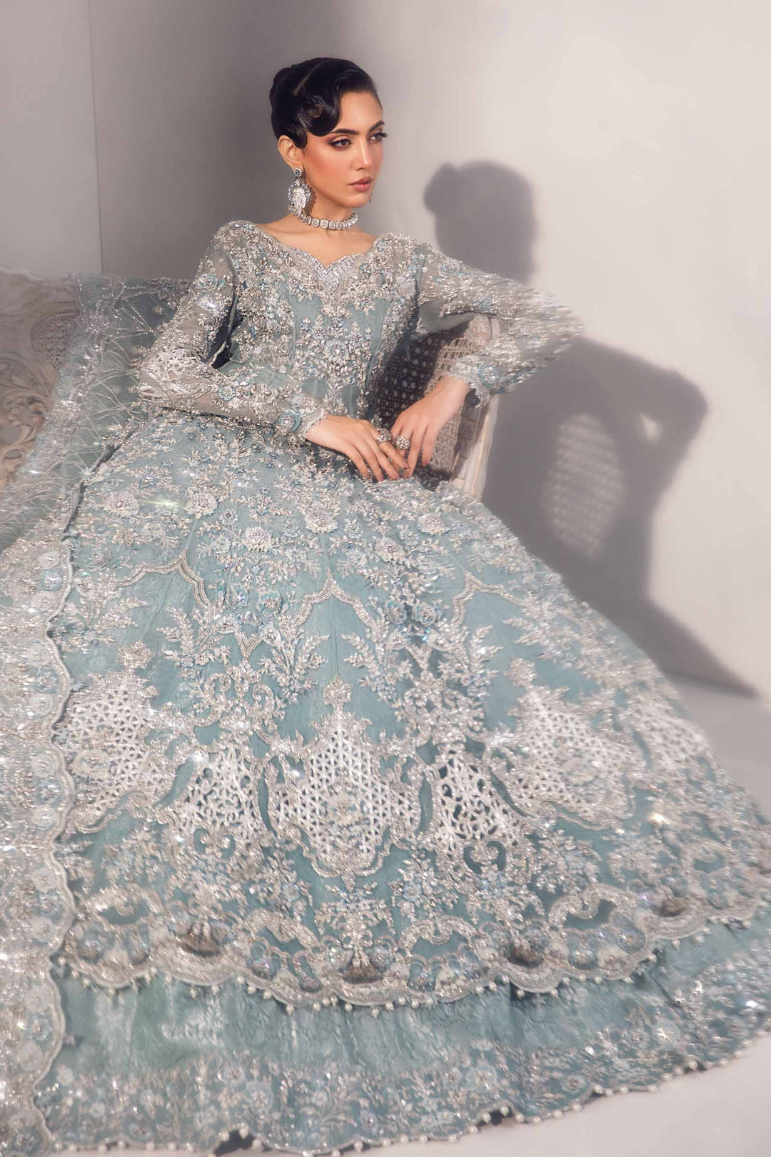 Radiant Ice Blue Pakistani Bridal Dress & Lehenga