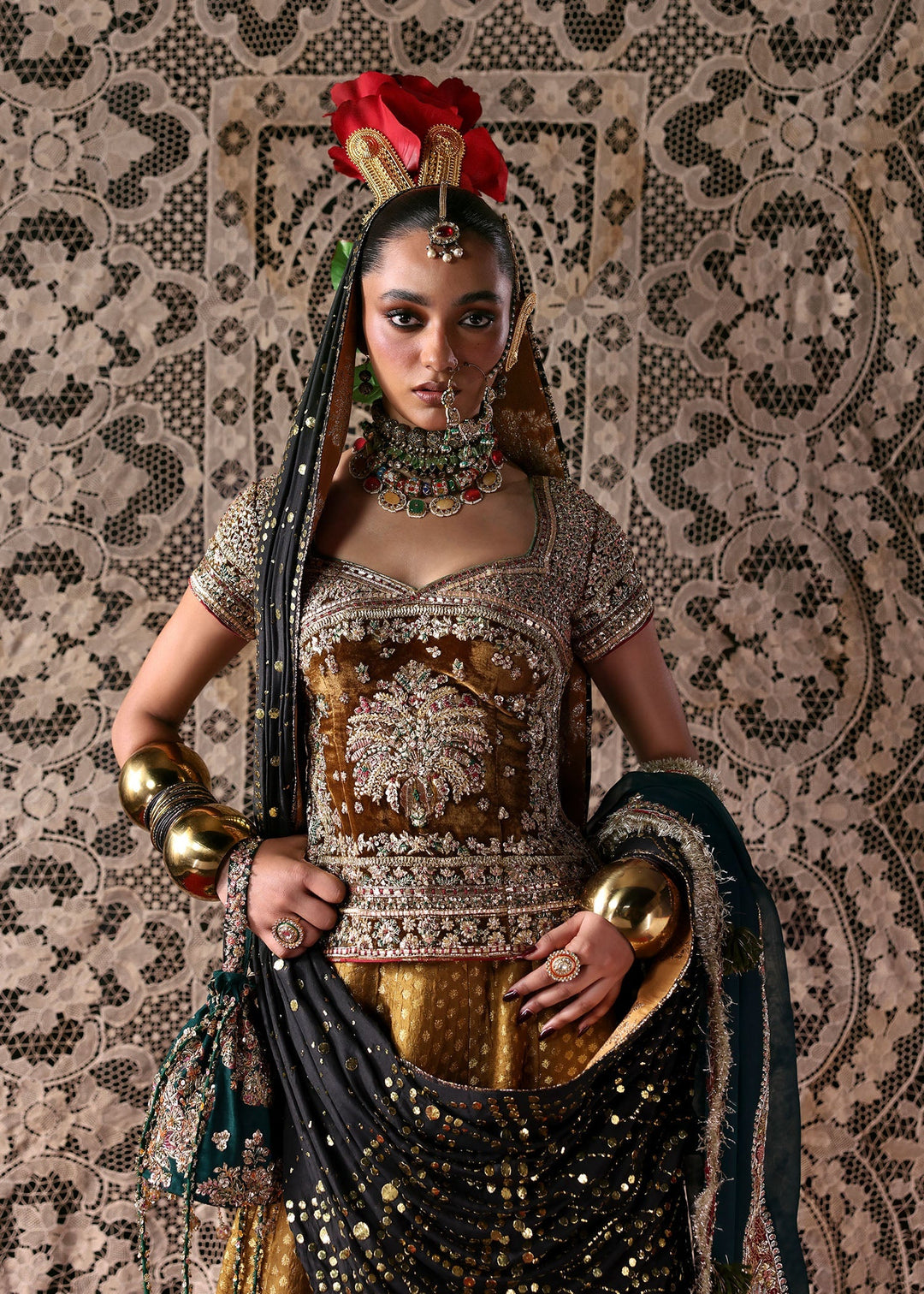 Pakistani Bridal Dress in Mustard Choli Lehenga Style