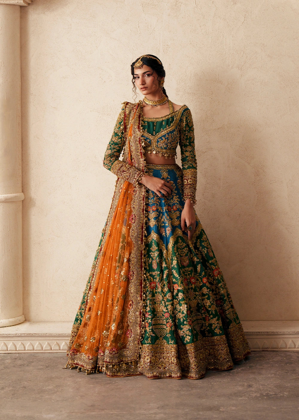 Pakistani Bridal Dress in Choli Lehenga Style for Mehndi