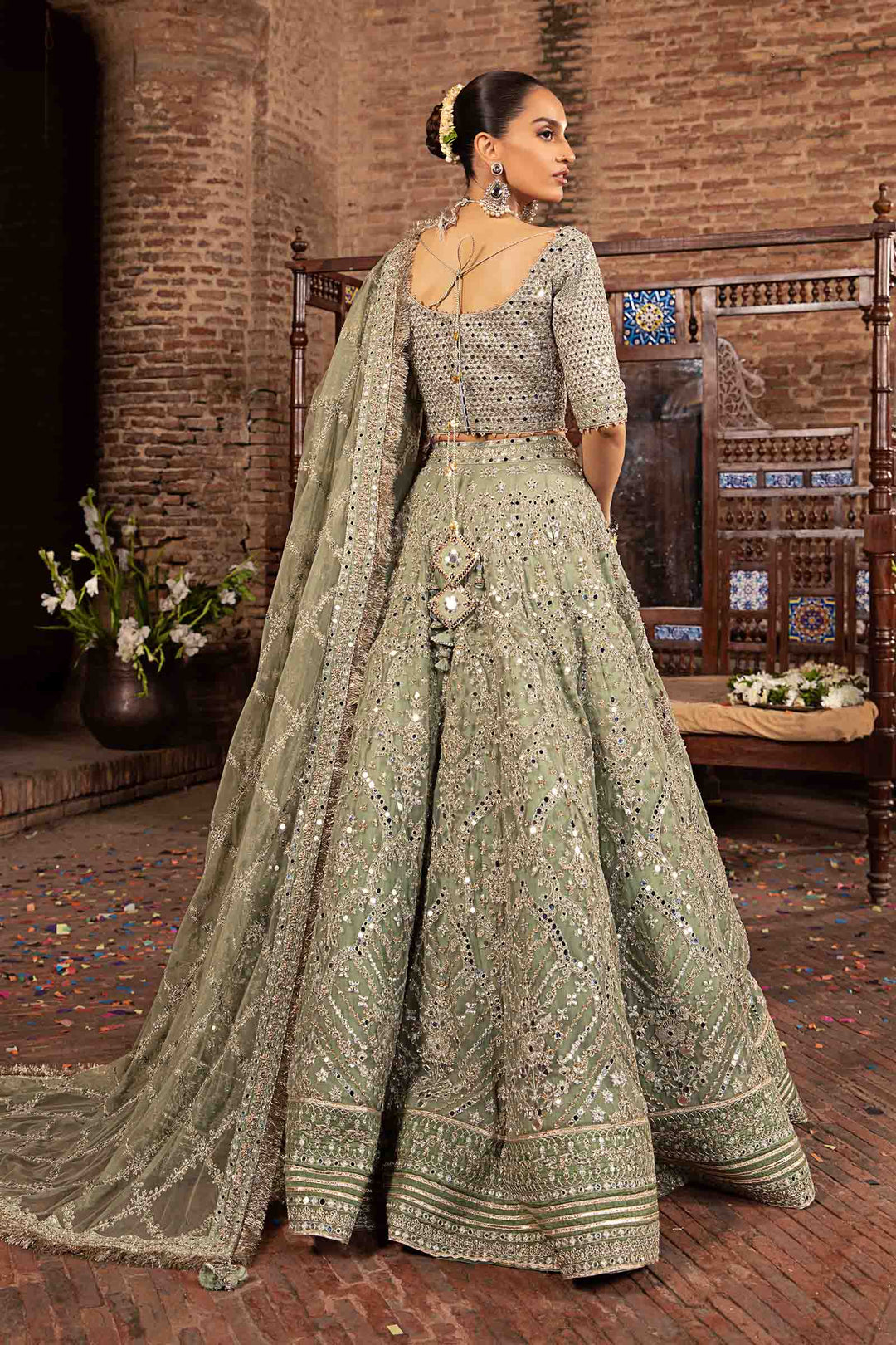 Elegant Pakistani Bridal Lehenga Choli - Pistachio Green