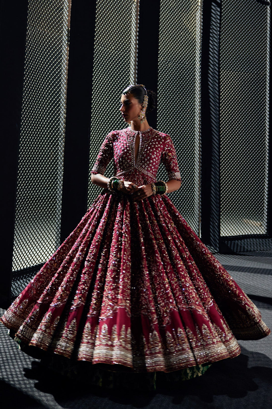 Pakistani Bridal Dress in Crimson Red Pishwas Style Online
