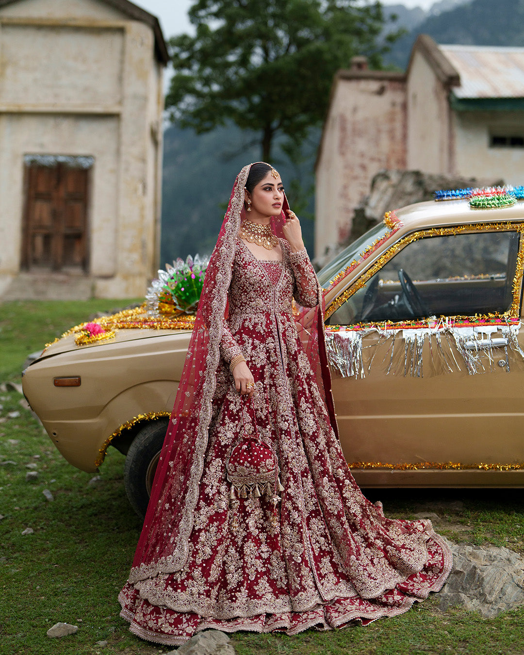 Pakistani Bridal Dress in Double Layered Pishwas Style