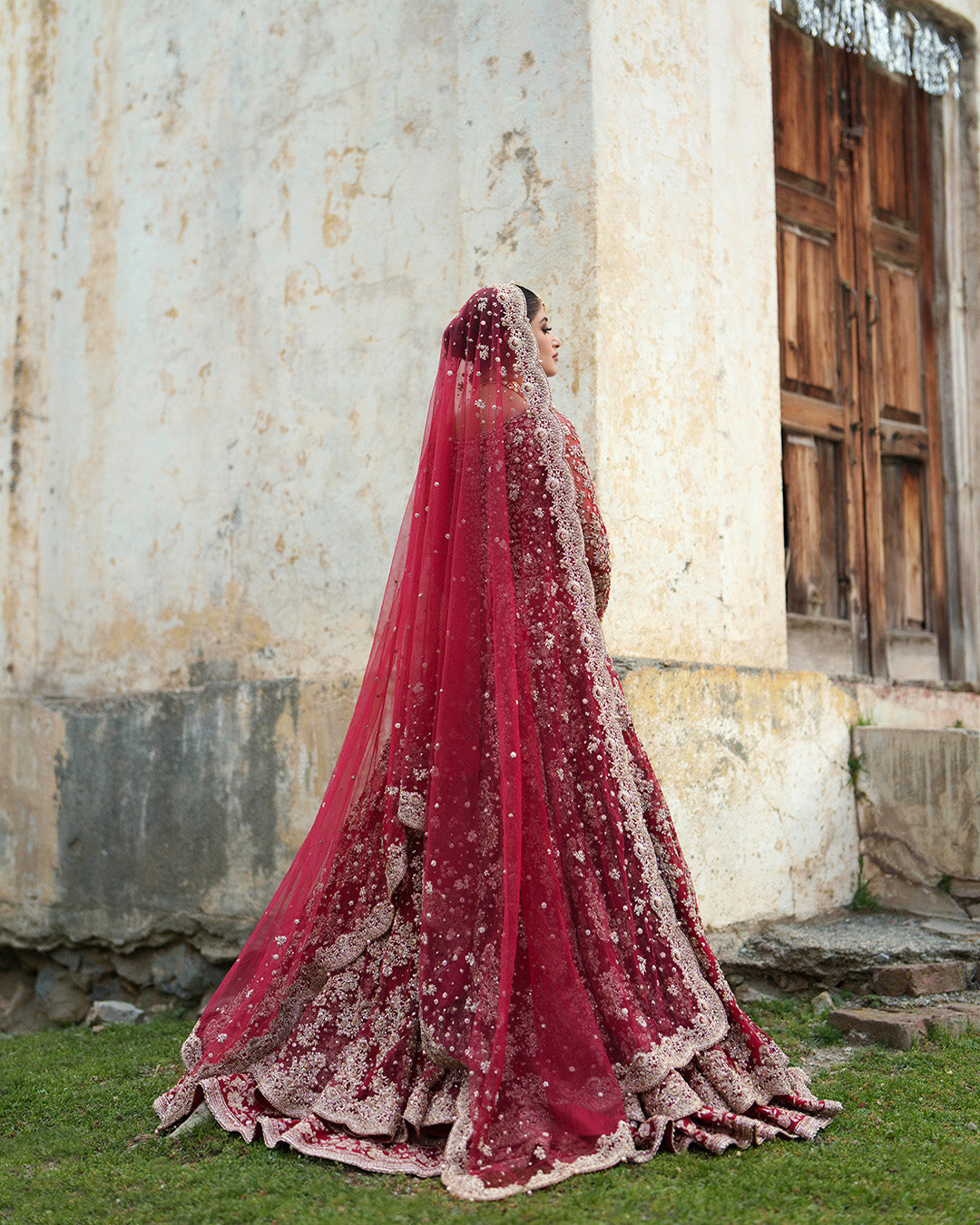 Pakistani Bridal Dress in Double Layered Pishwas Style Online
