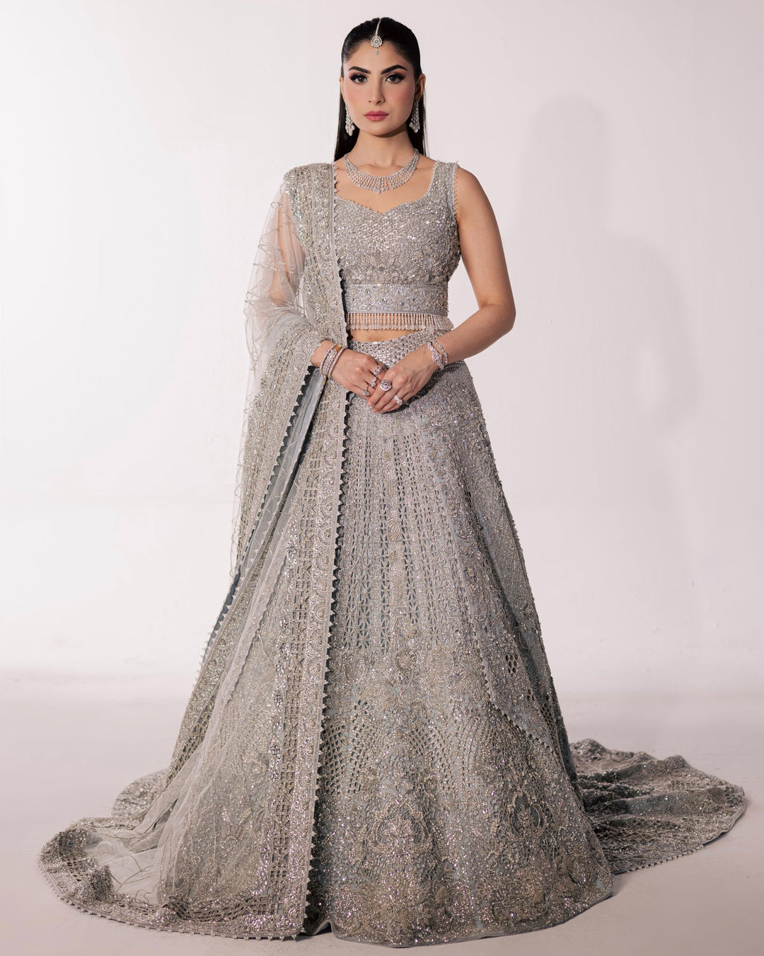 Pakistani Bridal Dress in Elegant Choli Lehenga Style