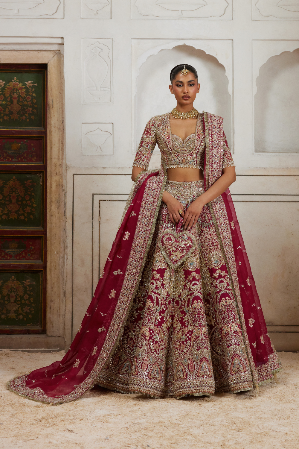 Pakistani Bridal Dress in Fuchsia Red Lehenga Choli