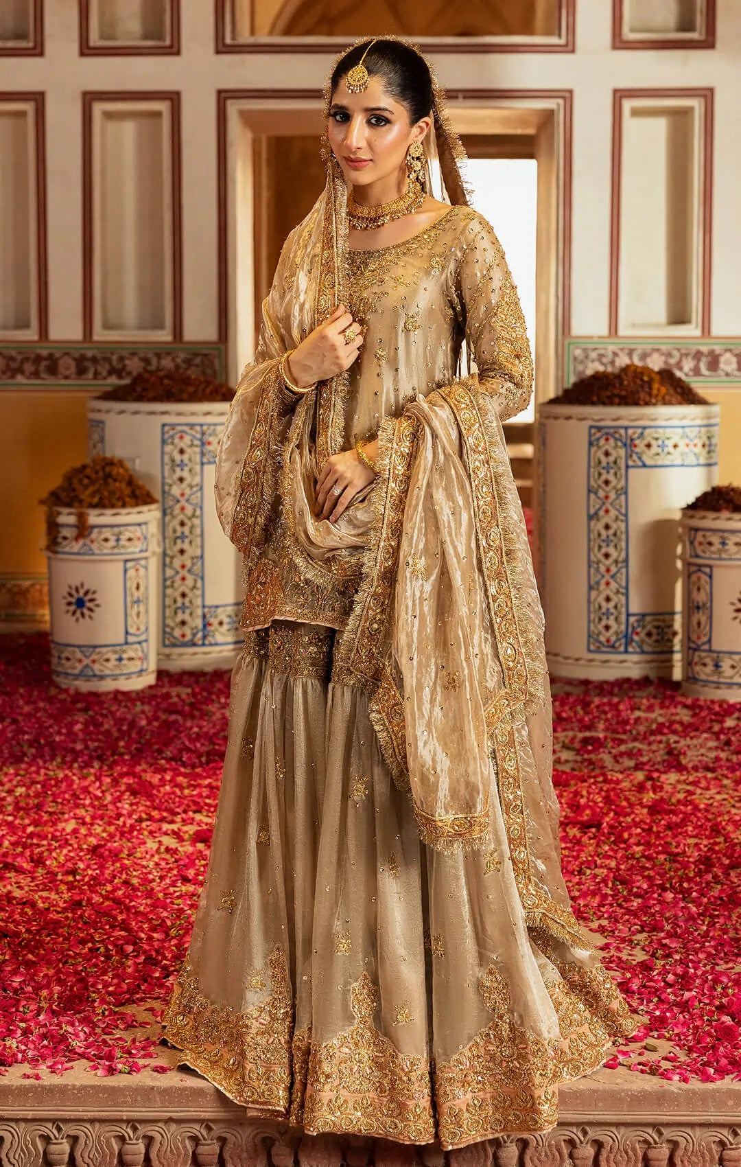 Pakistani Bridal Dress in Gharara Kameez Dupatta Style