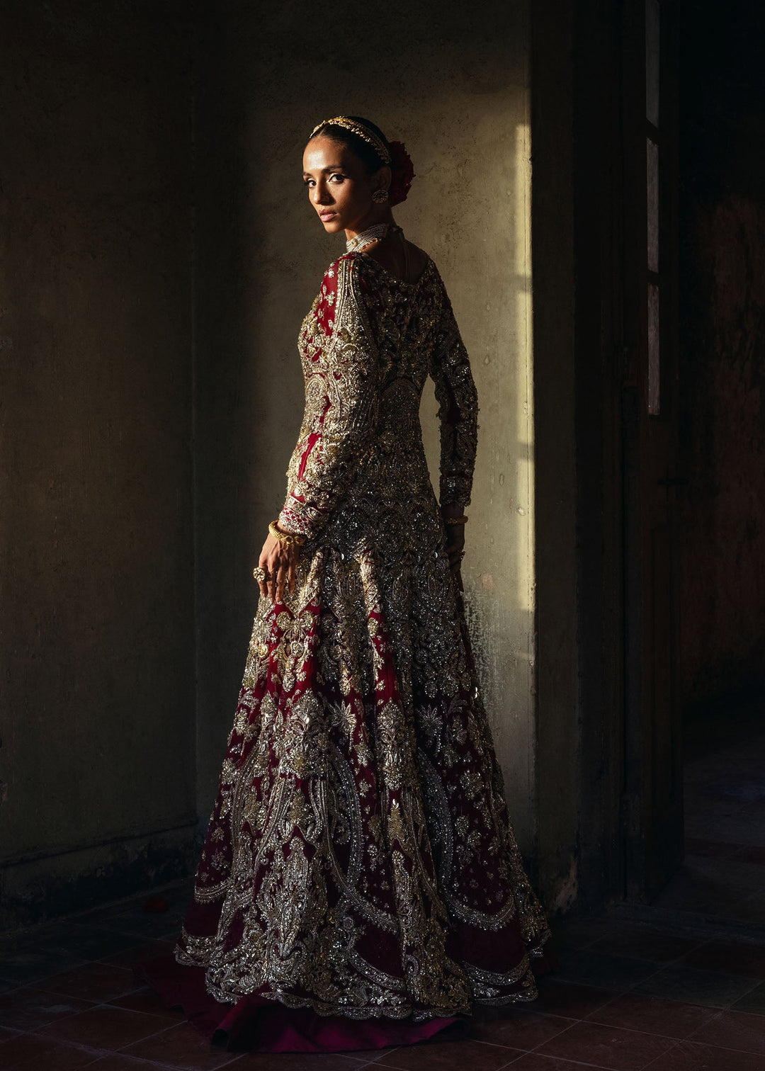 Pakistani Bridal Dress in Gown Lehenga Dupatta Style Online