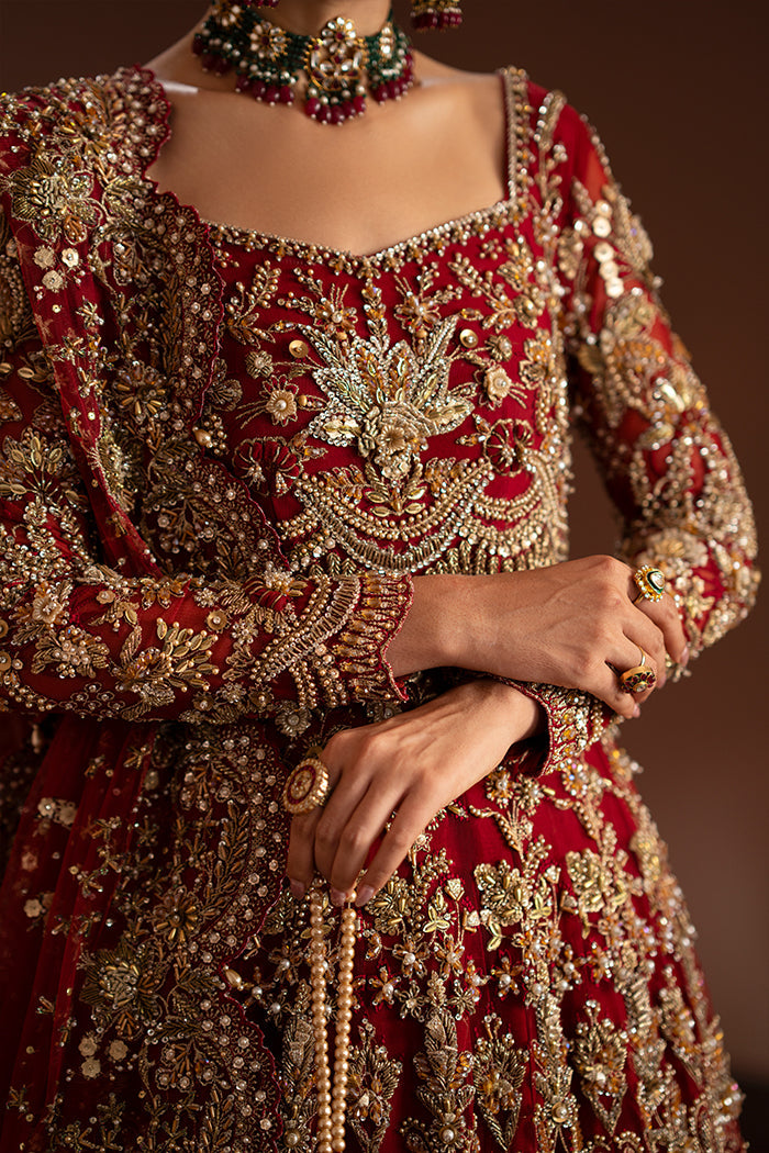Red Pakistani Bridal Dress in Gown and Dupatta Style