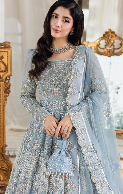 Pakistani Bridal Dress in Ice Blue Pishwas Lehnga Style Online