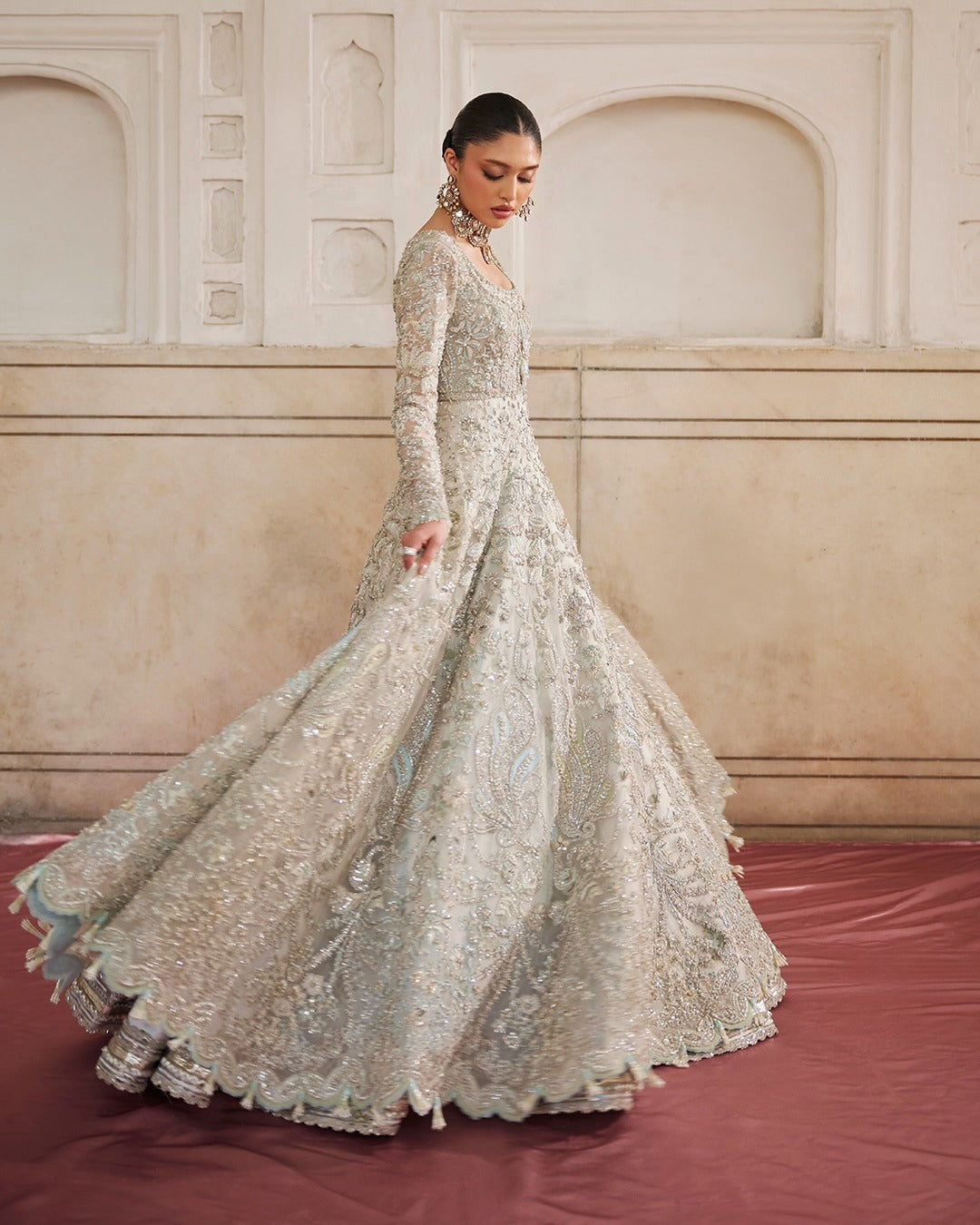 Pakistani Bridal Dress in Ivory Wedding Gown Style