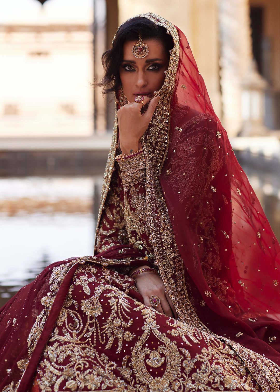 Pakistani Bridal Dress in Jamawar Lehenga Kameez Dupatta Style