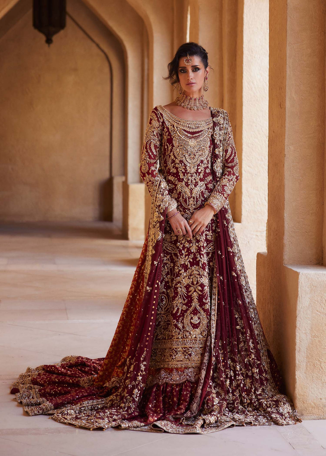 Pakistani Bridal Dress in Jamawar Lehenga Kameez Style