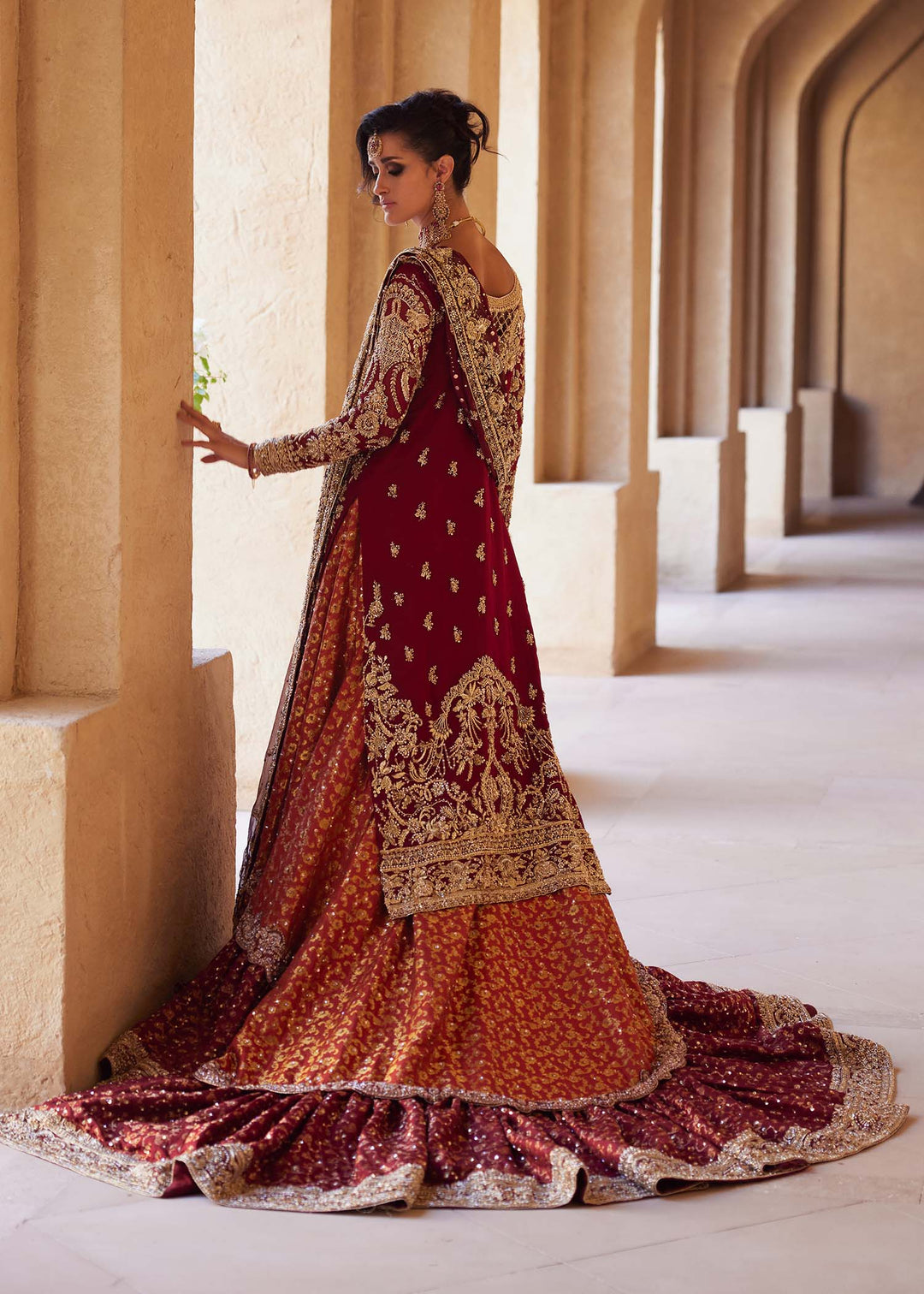 Pakistani Bridal Dress in Jamawar Lehenga Kameez Style Online