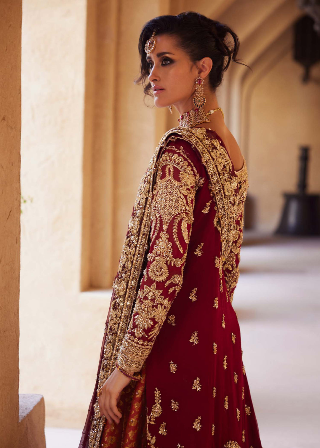 Pakistani Bridal Dress in Jamawar Lehenga Kameez Style