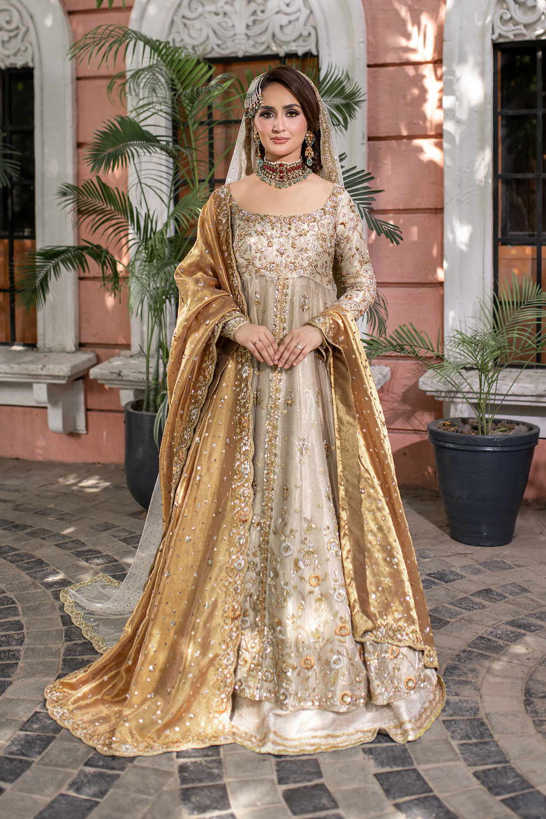 Pakistani Bridal Dress in Kalidaar Frock Lehenga Style