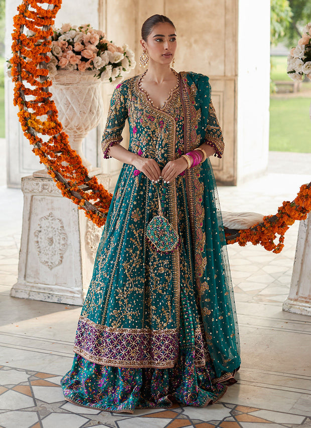 Pakistani Bridal Dress in Kalidar Maxi and Lehenga Style