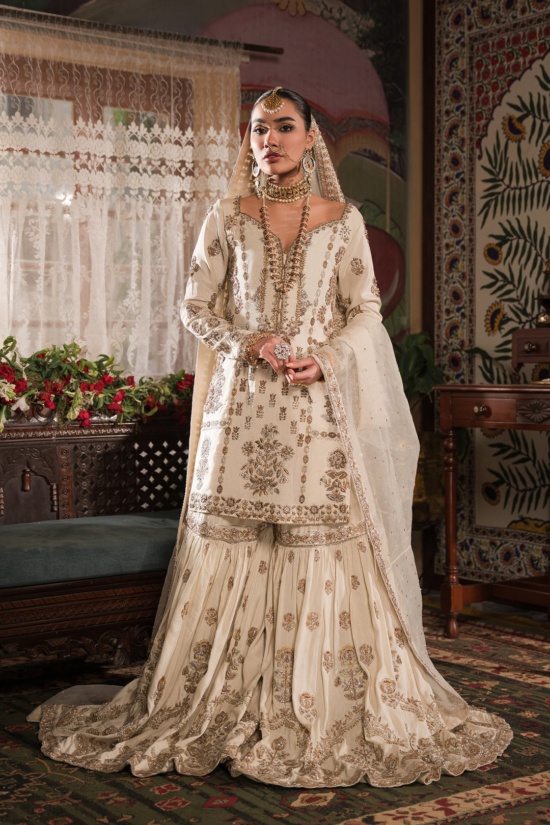 Pakistani Bridal Dress in Kameez and Gharara With Dupatta Style