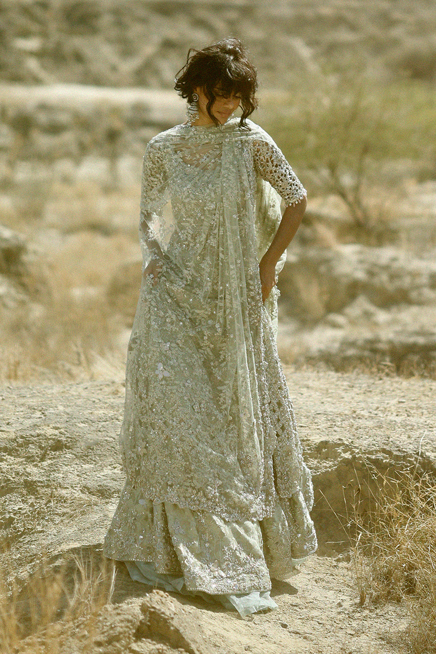 Pakistani Bridal Dress in Lehenga Pishwas Style