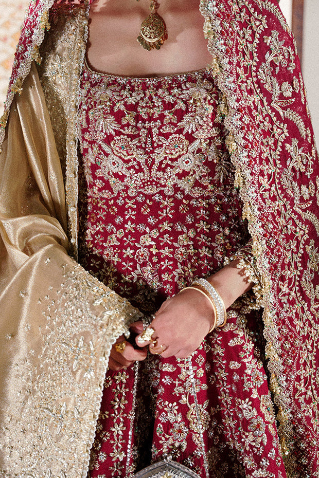 Red Pakistani Bridal Dress in Lehenga Pishwas Style