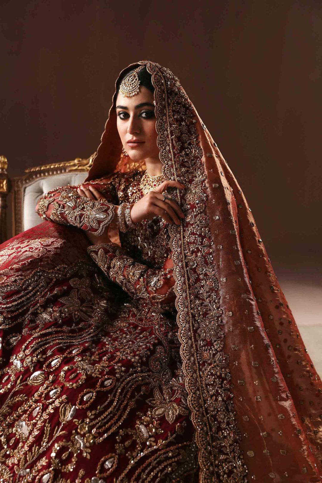 Maroon Gold Farshi Gharara - Pakistani Bridal Dress