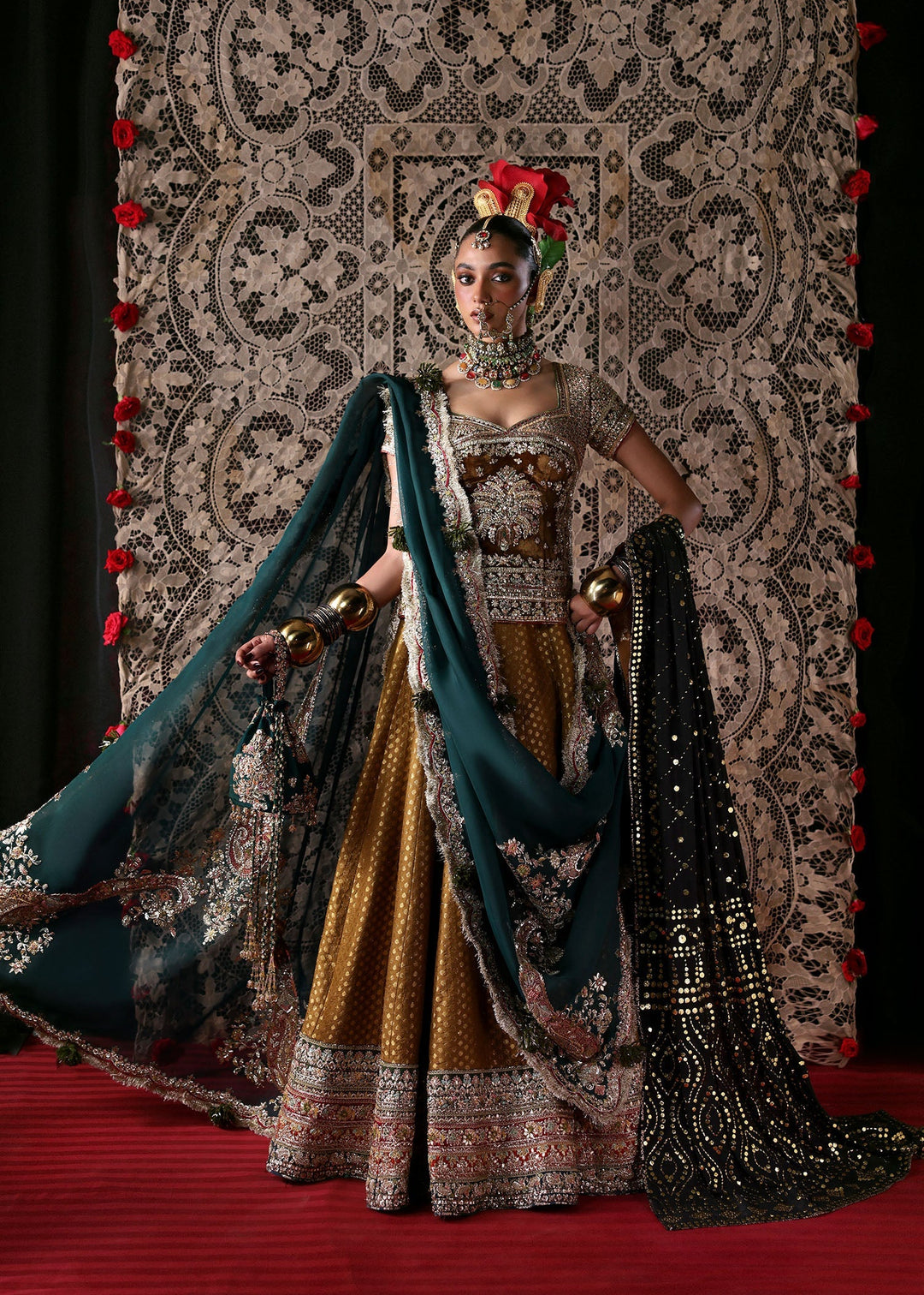 Pakistani Bridal Dress in Mustard Choli Lehenga Style