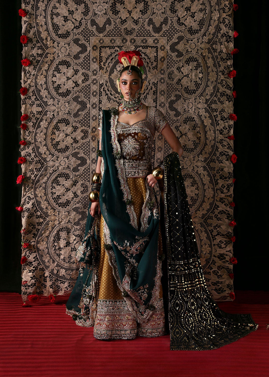 Pakistani Bridal Dress in Mustard Choli Lehenga Style