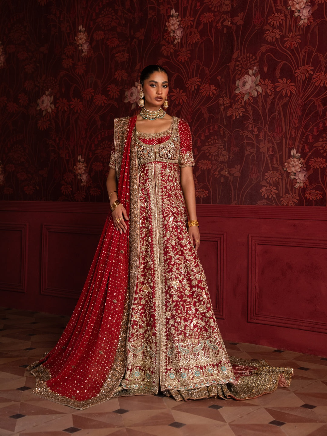 Pakistani Bridal Dress in Open Gown and Lehenga Style Online