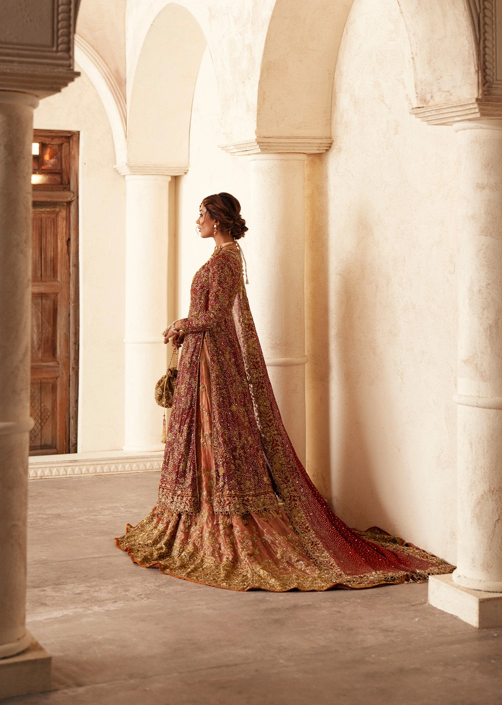Pakistani Bridal Dress in Open Kameez Lehenga Style Online