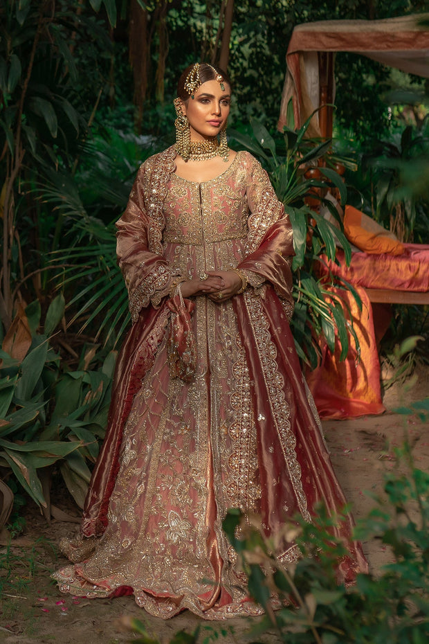 Pakistani Bridal Dress in Open Pishwas Lehenga Style