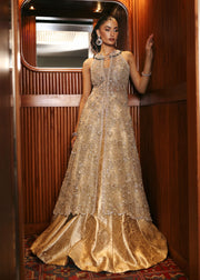 Pakistani Bridal Dress in Open Shirt and Lehenga Style