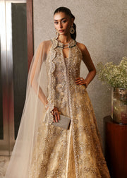 Pakistani Bridal Dress in Open Shirt and Vail Lehenga