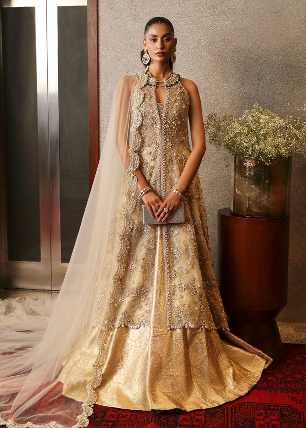 Pakistani Bridal Dress in Open Shirt and Vail Lehenga Style