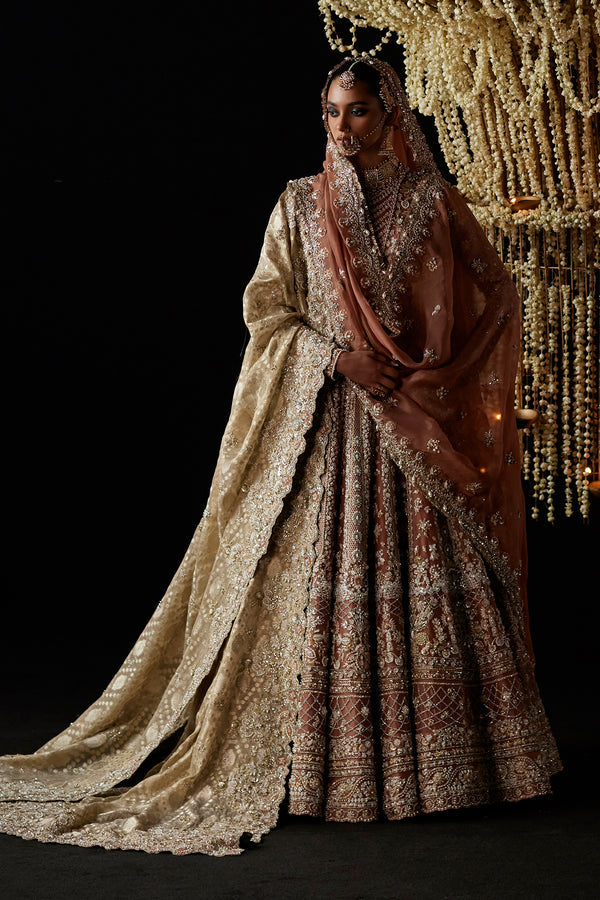Pakistani Bridal Dress in Peach Pishwas Dupatta Style