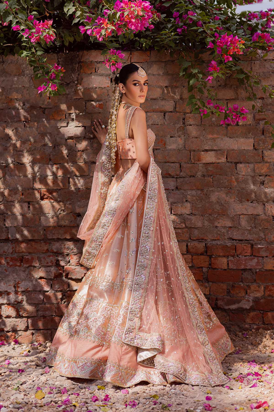 Pakistani Bridal Dress in Pink Choli and Lehenga Style