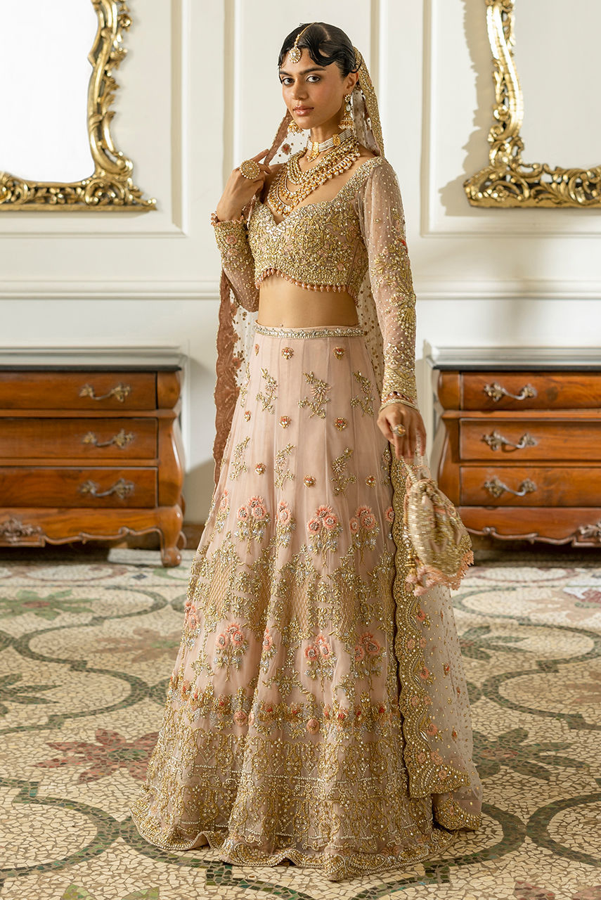 Pakistani Bridal Dress in Pink Choli and Lehenga Style Online