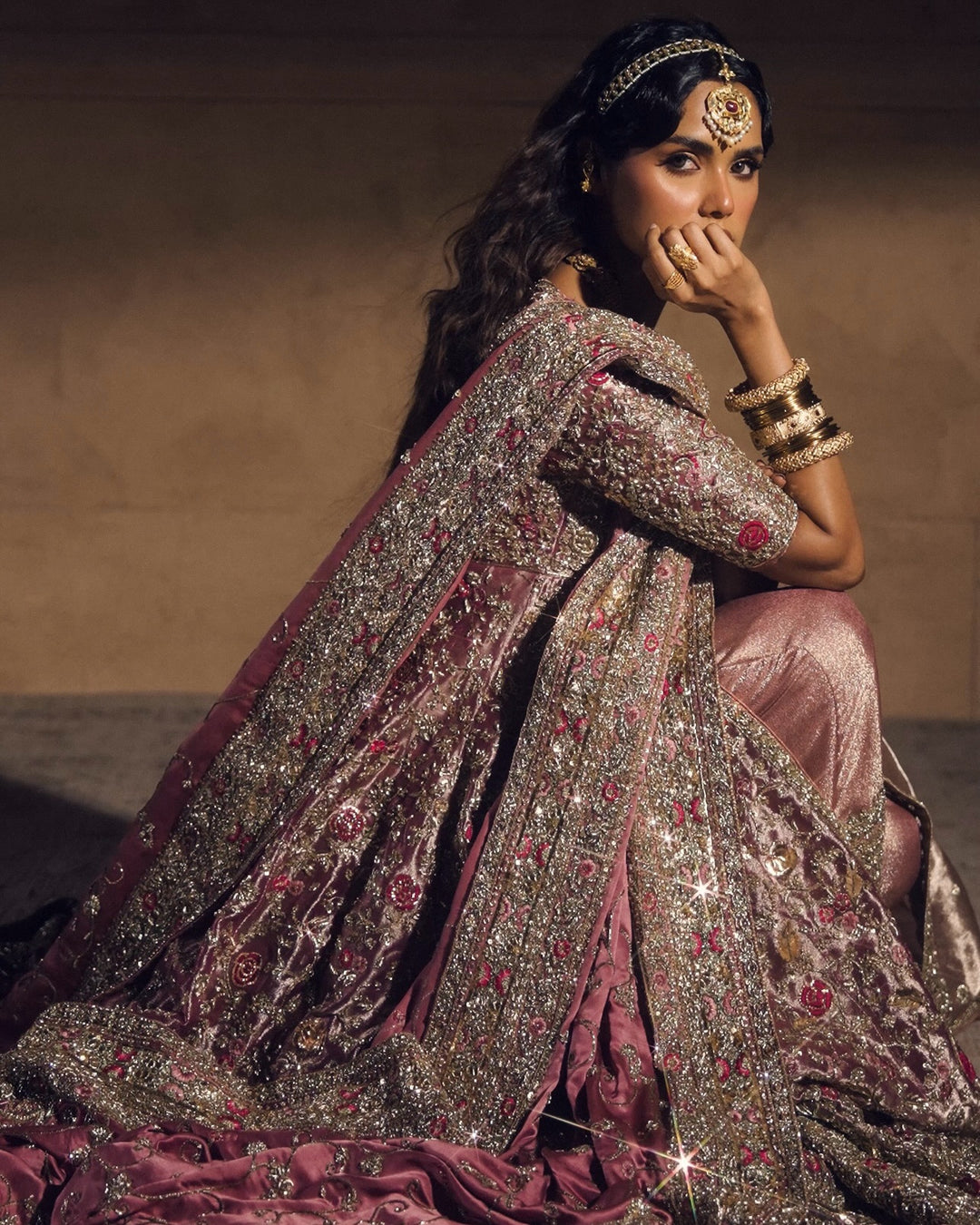 Pakistani Bridal Dress in Pink Gown and Lehenga Style Online