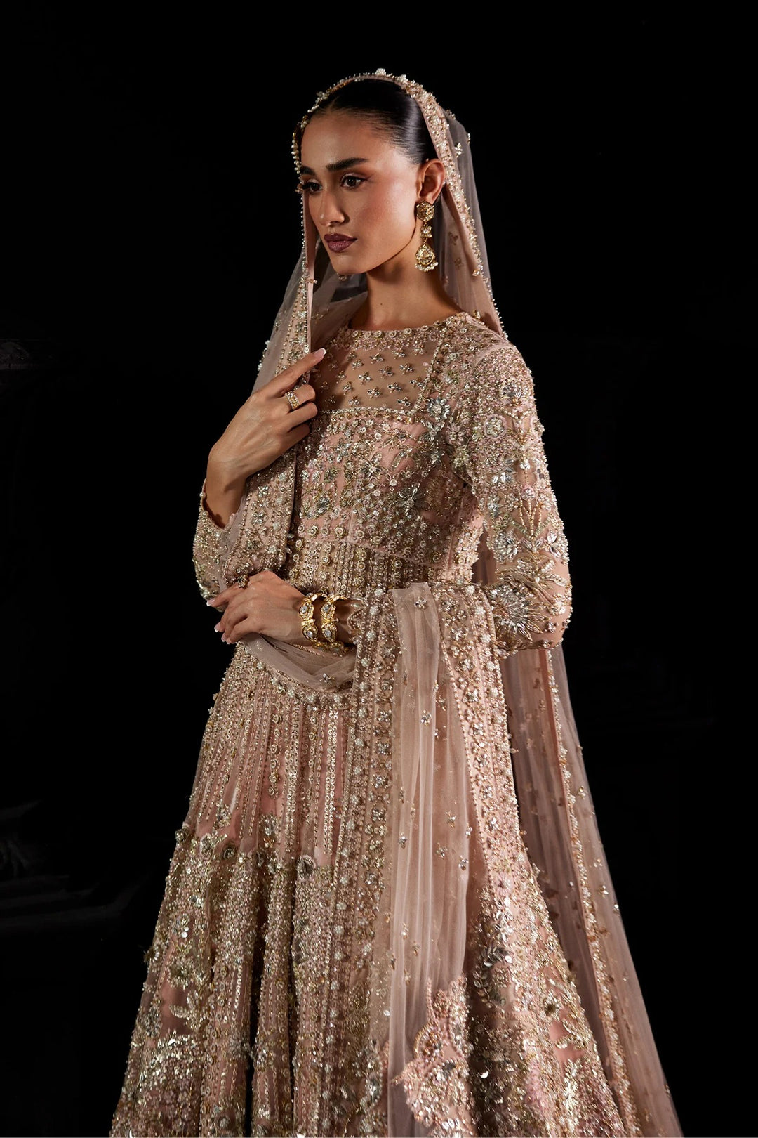 Pakistani Bridal Dress in Pink Pishwas Lehenga Style Online