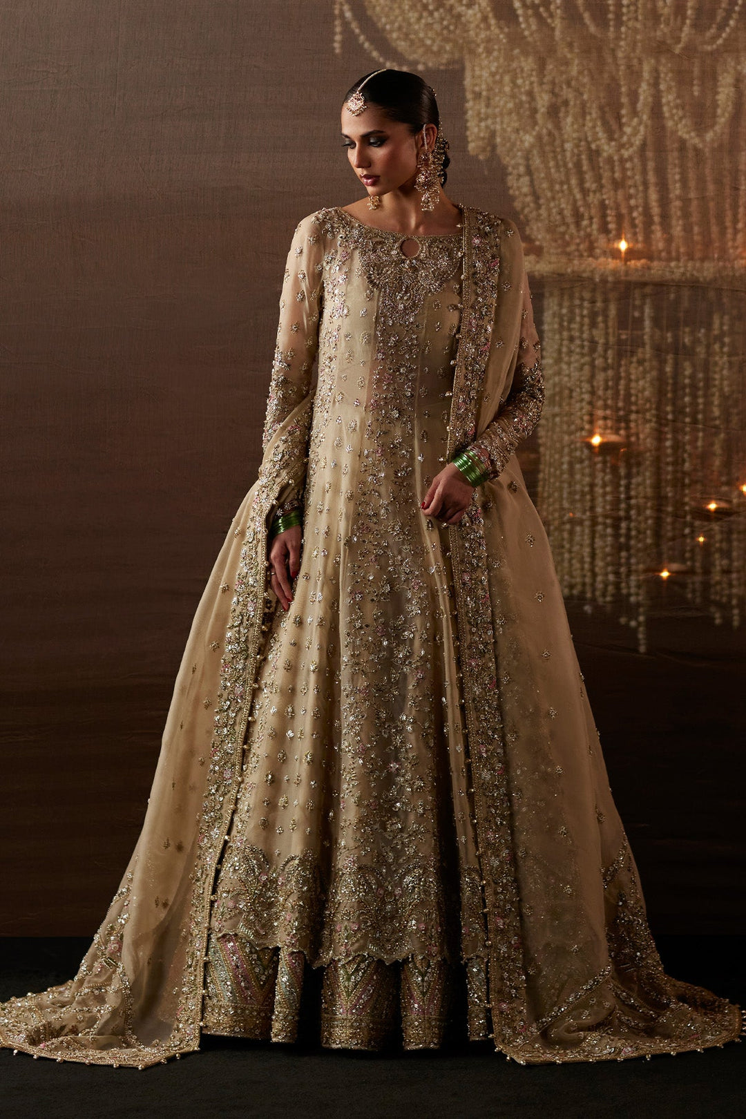 Pakistani Bridal Dress in Pishwas Frock Lehenga Style